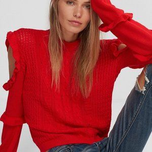 Express Red Cold Shoulder Ruffle Sweater